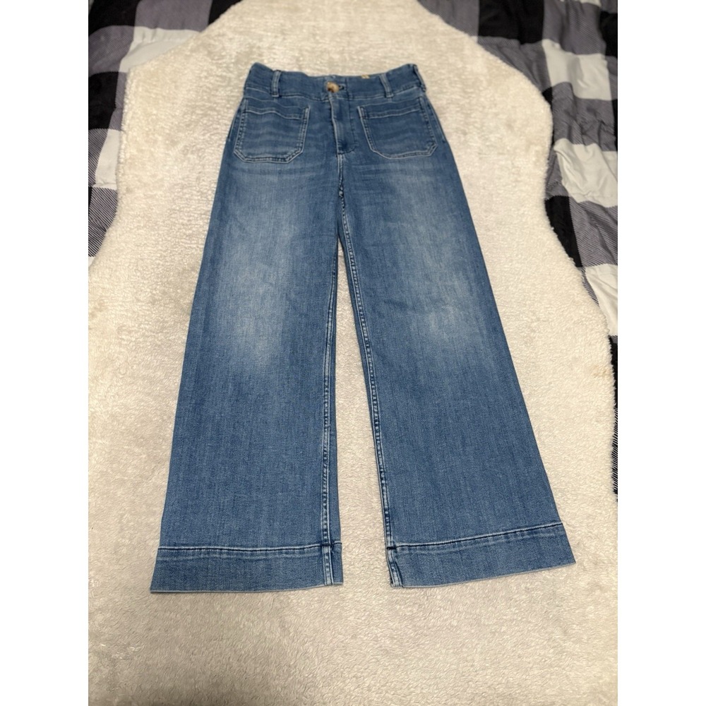 Anthropology Maeve The Colette Jeans 27 MediumBlue High Rise Wide Leg Crop Denim